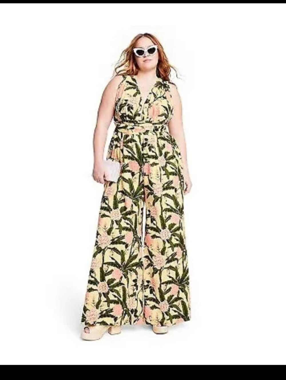 Agua Bendita Women's Halter Jumpsuit Wide Leg Peony Botanical Print